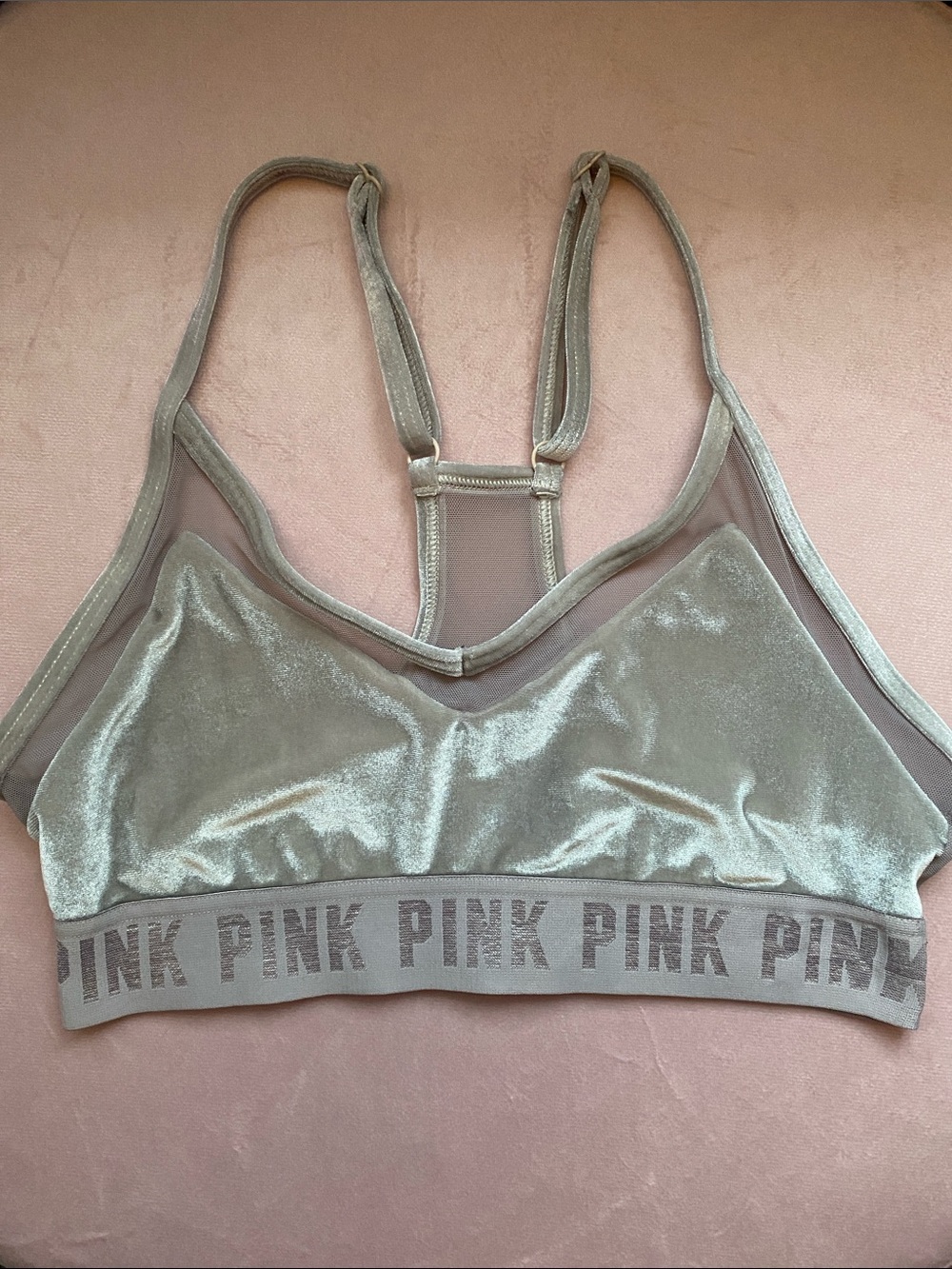 PINK Victoria's Secret Beige Velvet Strappy Sports Bra